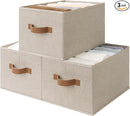 StorageWorks Storage Baskets for Shelves, Foldable Fabric Closet Storage Bins with Handles, Clothes Organizer Laundry Baskets, Brown & Beige, 3-Pack, Large by TinyTreasures Baby Boutique