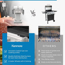 Kenmore 3-Burner Propane BBQ Grill, 30,000 BTUs Gas Grill with Cast Iron Cooking Grates, Folding Side Tables & Wheels, Outdoor Grill with Tool Hooks, Pearl White + Bonus Cover by GreenHaven Gardens