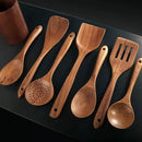 Wooden Spoons for Cooking - 8-Piece Wooden Kitchen Utensil Set made of Natural Solid Wood Material - Includes Spoons, Spatulas, Ladles, Strainer Spoon, Salad Fork, Mixing Spoon and Utensil Holder by CozyNest Decor