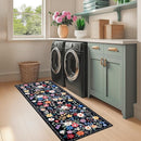Runner Rug for Entryway: 2.6x8 Kitchen Rugs Non Slip Washable Ultra-Thin Soft Floral Carpet Indoor Floor Stain Resistant Carpets for Hallway Bedroom Kitchen Laundry Bathroom Dorm Black by TinyTreasures Baby Boutique