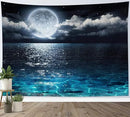 LB Blue Ocean Moon Tapestry White Cloud and Full Moon Over Ocean Tapestry Wall Hanging Fantasy Night Sky Wall Art for Bedroom Living Room Dorm Wall Decor,80 x 60 Inches by CozyNest Decor