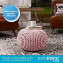 BIRDROCK HOME Round Pouf Ottoman | Cotton Braided Foot Stool with Bean Bag Filling | Boho Foot Rest for Living Room & Bedroom | Compact & Comfortable Seating, Lightweight & Soft | Dusty Rose by CozyNest Decor
