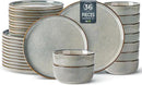 GBHOME Ceramic Dinnerware Sets for 12, 36 Pieces Stoneware Plates and Bowls Sets, Reactive Glaze Dishes -Scratch Resistant, Dishwasher&Microwave Safe, Green Wheat by CozyNest Decor