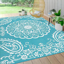 Pauwer Waterproof Outdoor Rug 8x10, Reversible Plastic Straw Patio Camping Rug, Indoor Outdoor RV Mat Carpet for Deck, Camper, Porch, Balcony, Backyard, Picnic, Boho Teal by GreenHaven Gardens