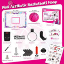 LovesTown Mini Indoor Basketball Hoop for Kids, Pink Basketball Hoops Over The Door with LED Lighting - 4 Balls - DIY Stickers, Great for Home, Dorms, Offices, and Gifts for Girls by TinyTreasures Baby Boutique
