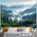 AMM Nature Forest Mountain Tapestry Green Misty Pine Tree Tapestry for Bedroom Aesthetic Foggy Woodlands Sky Landscape Tapestries Wall Hanging for Living Room Dorm 60 x 44 Inch by CozyNest Decor