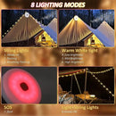 Solar Camping String Lights, 39.4FT Waterproof Camping Lights with 8 Lighting Modes, Rechargeable Outdoor Camp lamp 2 in 1with Remote Control, Portable Tent Lantern for Hiking, Yard, Party Decor by GreenHaven Gardens