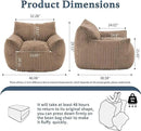 Giant Plush Bean Bag Chair for Adults with Armrests - Oversized Comfy Khaki Beanbag Lounge Lazy Floor Sofa Chair for Living Room, Bedroom & Dorm, Cozy Fluffy Single Cloud Mini Couch by CozyNest Decor