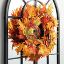 Glitzhome 24 Inch Pre-lit Fall Wreath, Autumn Wreath for Front Door, Lighted Maple Leaves Wreaths with Timer for Thanksgiving Halloween Christmas Wall Front Porch Home Decoration by CozyNest Decor