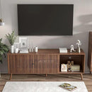 Mid Century Modern TV Stand for Televisions up to 70 Inches, with Sliding Doors and Storage, Television Stands, TV Consoles, Media Consoles for Living Room, 63 Inch (Walnut) by CozyNest Decor