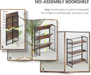 4NM No Assembly 3 Tiers Folding Bookshelf, 35" H Foldable Storage Shelves Vintage Bookcase Standing Racks Study Organizer Home Office - Rustic Brown Black by CozyNest Decor