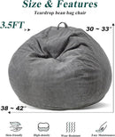 3.5FT Bean Bag Chairs Teardrop Bean Bag Chair for Adults Beanbag Chair with Memory Foam Filled Machine Washable Cover for Living Room, Bedroom (Large,Grey) by TinyTreasures Baby Boutique