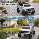 24V Ride on Car Licensed Ford F-150 Raptor, Kids Electric Car with Remote Control, LED Light/Music/MP3, Truck Bed Storage, 3-Point Seat Belt (24V, White) by TinyTreasures Baby Boutique