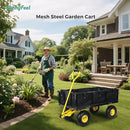 SUNNYFEEL 900 Lbs Capacity Heavy Duty Mesh Steel Garden Cart,Folding Utility Cart with Removable Side Nets, Non-Slip Rubber Base, Black & Yellow,Upgraded Version by GreenHaven Gardens