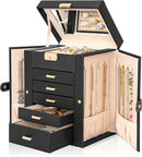 AKOZLIN 6-Tier Jewelry Box Lockable Leather Jewelry Storage Case with 5 Drawers for Women Girls Ring Necklace Earring Bracelet Holder Organizer with Mirror by TinyTreasures Baby Boutique