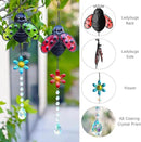19'' Crystal Garden Suncatcher Decor Set 2 Stained Glass Metal Ladybugs Window Hanging Crystal Prisms Suncatcher for Outdoors Rainbow Maker (Red & Green) by GreenHaven Gardens