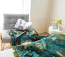 Cotton Throw Blanket 100% Muslin for Couch Bed 80''x 90'' Farmhouse Blanket 4-Layer Summer Blankets Boho Quilt Decor for All Seasons Cozy Soft Lightweight Knitted Warm Blanket Gifts for Women by CozyNest Decor