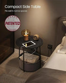 VASAGLE Side Table with Charging Station, Round End Table with Fabric Basket, Nightstand with Power Outlets, USB Ports, for Living Room, Bedroom, Modern, Ebony Black and Slate Gray ULET228B01 by CozyNest Decor