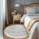 jinchan Round Rug 6ft Area Rugs Vintage Floral Distressed Design - Machine Washable Non-Slip Low-Pile Ultra-Thin Circle Rug for Entryway Bedside Living Room Dining Room Bedroom (6' Round,Grey) by TinyTreasures Baby Boutique