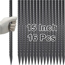 VVOKGO Rebar Stakes 15 Inches Ground Concrete Form Stakes (16pcs), 3/8" Diameter Straight Metal Spikes Heavy Duty with Chisel Point End, Steel Anchors for Fence, Concrete Timber, Garden Plants, Black by CozyNest Decor