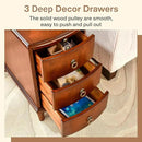 Set of 2 Solid Wood End Table with 3 Drawers, Fully Assembled Nightstand with Sliding Shelf, Pre-Assembled Vintage Wooden Beside Tables In Cherry Brown for Small Space,13.4*22.4*22.6in by CozyNest Decor