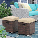 Patiorama 2 Piece Outdoor Patio Ottomans, All-Weather Brown PE Rattan Wicker Ottoman with Storage, Outdoor Footrest Footstool Seat w/Thick Cushion, Built-in Handle for Backyard Poolside Porch (Beige) by CozyNest Decor