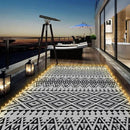 6x9ft Waterproof Outdoor Rug with LED Lights, Bohemia Reversible Plastic Straw Mat for Patio RV Camping Picnic Balcony Beach Deck Indoor Outdoor Carpet, Black&White by CozyNest Decor