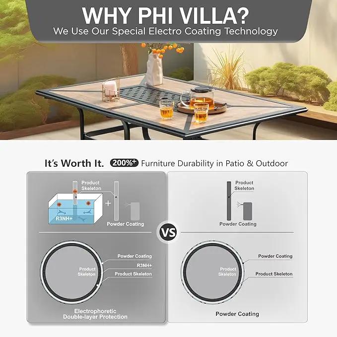 PHI VILLA Outdoor Dining Table for 6, Rectangular Metal Wrought Iron Table with Polywood Tabletop and Umbrella Hole, Large Heavy-Duty Furniture for Patio, Deck, Yard, Porch, photo 7 of 7