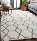 ONASAR 5x7 Area Rugs for Living Room Bedroom, Washable Fluffy White and Beige Faux Fur Bedside Rug, Geometric Boho Soft Plush Shaggy Floor Carpet Mat for Nursery Kids Girls Teen Dorm Home Decor by TinyTreasures Baby Boutique