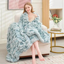 Ultra Soft Luxury Faux Fur Twin Blanket for Counch,Fuzzy Fluffy Plush Warm Cozy Elegant Wrinkled Blanket for Sofa Bedroom Living Room,（60"x80",Tie-dye Freshwater Blue） by CozyNest Decor