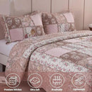 NEWLAKE Quilt Set Queen Size, Cotton Patchwork Pink Floral Quilt Sets, Real Stitched Embroidery Bedspread Lightweight and Breathable for All Seasons, Soft Quilted with 2 Pillow Shams by CozyNest Decor