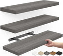 BAYKA Floating Shelves for Wall, Wall Mounted Rustic Wood Shelves for Bathroom, Bedroom, Living Room, Kitchen,Small Hanging Shelf for Books/Storage/Room Decor (Grey, Set of 3, 15.7in) by CozyNest Decor