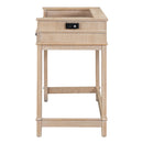 4-piece Dining Bar Table Set with 3 Upholstered Stools, Multifunctional Dining Table with 3 Drawers (Natural Wood Wash)