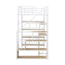 Twin Size Loft Bed With Built In Desk, Staircase Storage & 4 Tier Shelves - White by HouseOfZazla