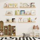 Picture Ledge Shelf, Solid Pine Wood Floating Shelves Set of 4, 16 Inches Nursery Book Shelves for Toys Storage, Kids Bookshelf Wall Mounted for Living Room Decor Photo Frames, Unfinished Natural by TinyTreasures Baby Boutique