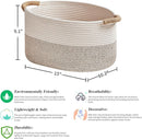Storage Baskets for Organizing | 15"x10.2"x9.1" - 1 Pack Nursery Bin with Handles - Woven Cotton Rope Baskets for Dog Toys, Books, Shelf, Bathroom,Closet -Stylish Storage | White & Beige by TinyTreasures Baby Boutique
