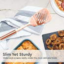 Copper Cooking Utensils Set – 5-Piece Rose Gold Stainless Steel Kitchen Tools for Cooking and Serving Includes Ladle, Spoon, Pasta Fork, Spatula, and Skimmer – Stylish Copper Kitchen Accessories by CozyNest Decor