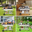 Pizza Oven Table with Topping Station, Outdoor Pizza Oven Cart, Grill Table for Outside, Grill Cart, Food Prep Work cart Fits for Ninja Woodfire Grill, Blackstone Griddle,Tabletop Grill by CozyNest Decor