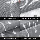 Pauwer Waterproof Outdoor Rug 8x10, Reversible Plastic Straw Patio Camping Rug, Indoor Outdoor RV Mat Carpet for Deck, Camper, Porch, Balcony, Backyard, Picnic, Bordered Grey by GreenHaven Gardens
