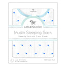Amazing Baby Cotton Muslin Sleeping Sack, For Baby Boy or Girl, Wearable Blanket with 2-way Zipper, Dots, Blue, Small (0-6 Month) by TinyTreasures Baby Boutique