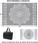 Pauwer Waterproof Outdoor Rug 9x12, Reversible Plastic Straw Patio Camping Rug, Indoor Outdoor RV Mat Carpet for Deck, Camper, Porch, Balcony, Backyard, Picnic, Floral Grey by GreenHaven Gardens