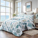 Coastal Bedding King Size Coastal Quilt with 2 Shams, Nautical Beach Comforter Sets Ocean Bedspreads Blue Seahorse Coverlet Summer Bedding, 96''x106'' by CozyNest Decor