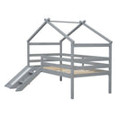 Low Loft House Bed With Slide, Ladder, Safety Guardrails, House Roof Frame by HouseOfZazla