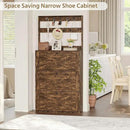 Shoe Cabinet Set 2 with 3 Flip Drawers, Narrow Shoe Cabinet with 9 Hooks Coat Rack, Freestanding Shoes Storage Cabinets with Adjustable Shelves for Entryway, Hallway, Living Room, Rustic Brown by CozyNest Decor