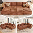 Belffin Plush Corduroy Modular Sectional Sofa with Pull Out Bed Convertible Small Sectional Corner Couch for Living Room Brick Red Couch by CozyNest Decor