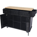 Kitchen Cart with Rubber wood Drop-Leaf Countertop ,Cabinet door internal storage racks,Kitchen Island on 5 Wheels with Storage Cabinet and 3 Drawers for Dinning Room, Black by Montret