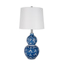 D13x25.7' Blue and White Round Two-Tiered Ceramic Vase Lamp