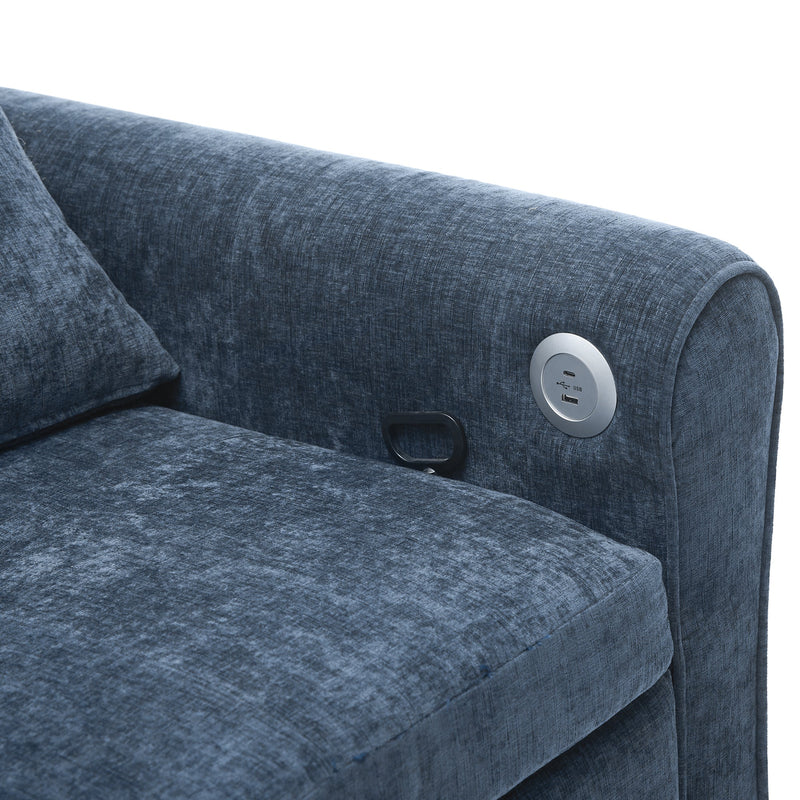 2-in-1 Sofa 82' Three-seater Sofa with Sofa Bed and Reversible Recliner, Blue Chenille