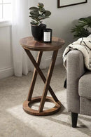 Kate and Laurel Aja Modern Side Table; 15 x 15 x 23; Walnut Brown; Decorative Modern Geometric Wood Bedroom Nightstand Table with Round Tabletop and Unique Slanted Legs by CozyNest Decor