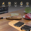 In-Drawer Knife Block - Bamboo Knife Drawer Organizer for Kitchen - Fits 5 Long + 6 Short Knives - Store Knives with Blades Pointing Down - Wooden Steak knife Holder without Knives - Chef Gift Idea by CozyNest Decor